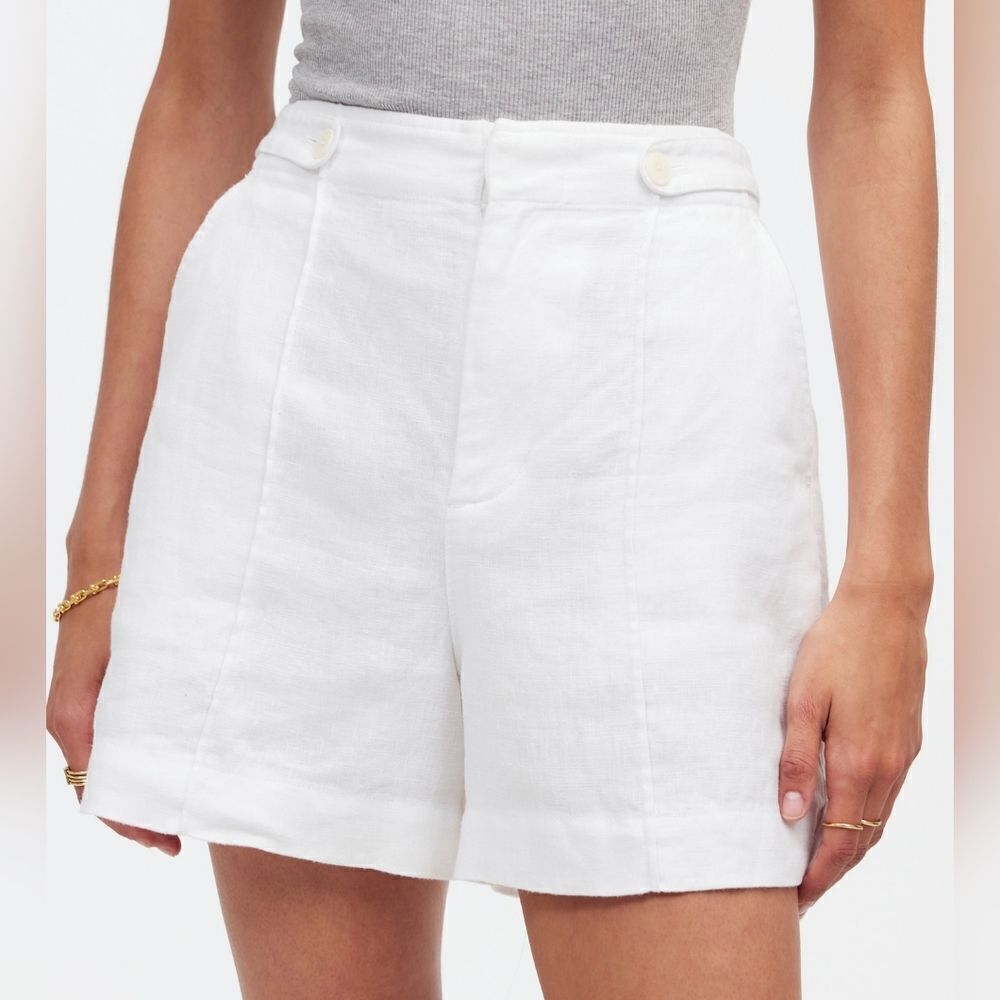 Madewell Clean Button-Tab Shorts in 100% Linen NWT